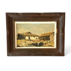 Original Mid-Century Impressionist Village Oil Painting by Cubillo, Framed Vint